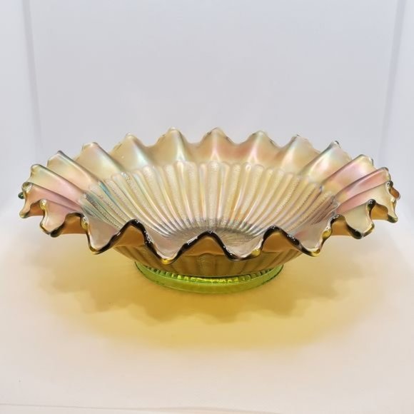 Northwood Other - Northwood Stippled Rays Bowl Pie Crust Edge, Vintage Carnival Glass